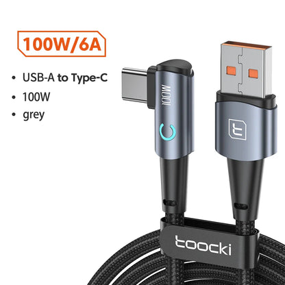 90 Degree Elbow USB Type C Cable 100W 5A Fast Charging